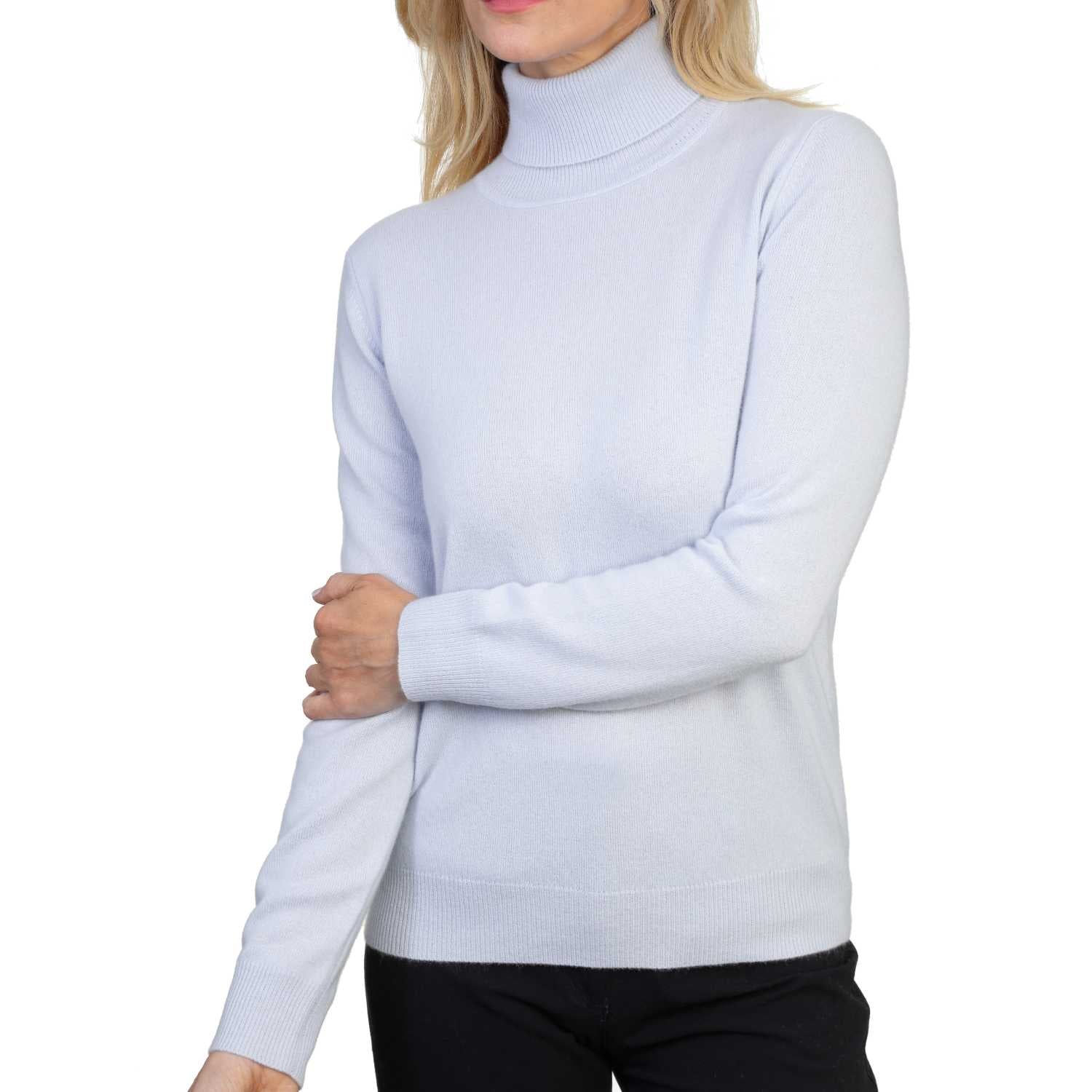 Ladies Pale Blue Cashmere Polo Neck Sweater | Front | Shop at The Cashmere Choice | London