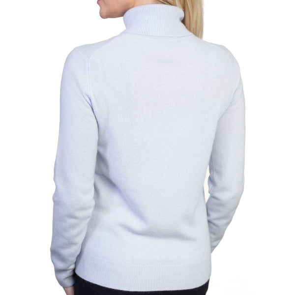 Ladies Pale Blue Cashmere Polo Neck Sweater | Back | Shop at The Cashmere Choice | London