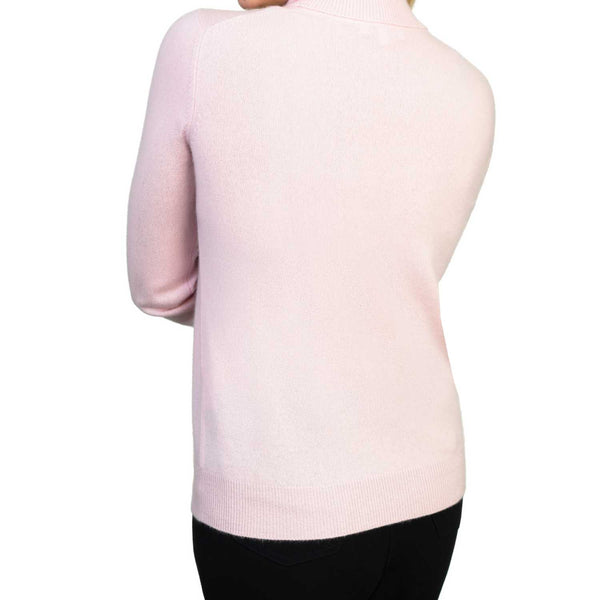 Ladies Pink Cashmere Polo Neck Sweater | Back | Shop at The Cashmere Choice | London