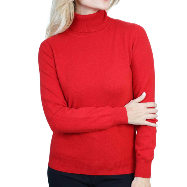 Ladies Red Cashmere Polo Neck Sweater | Front | Shop at The Cashmere Choice | London