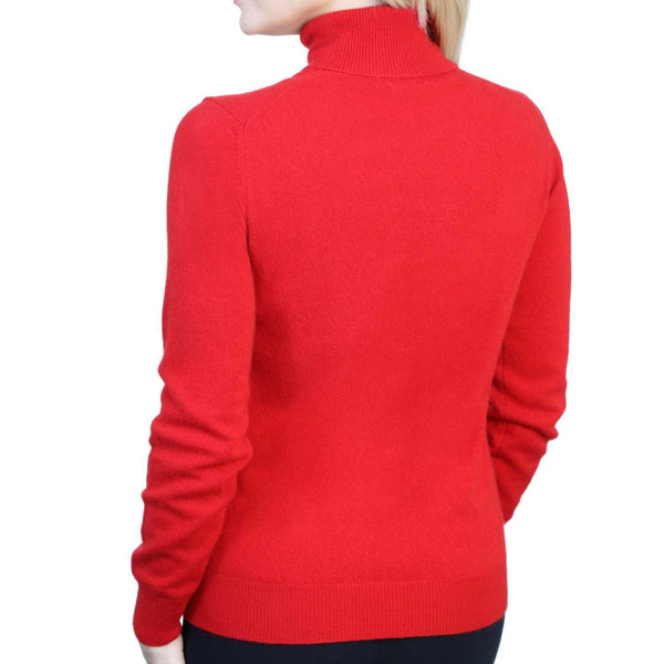 Ladies Red Cashmere Polo Neck Sweater | Back | Shop at The Cashmere Choice | London