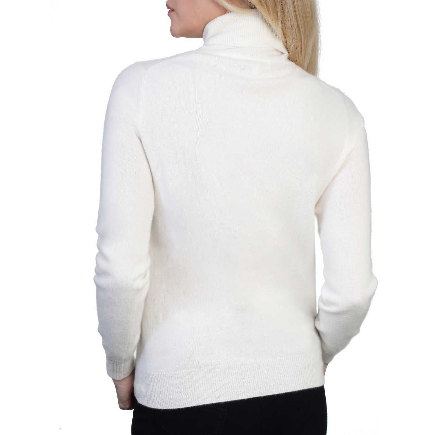 Ladies Cream White Cashmere Polo Neck Sweater | Back | Shop at The Cashmere Choice | London