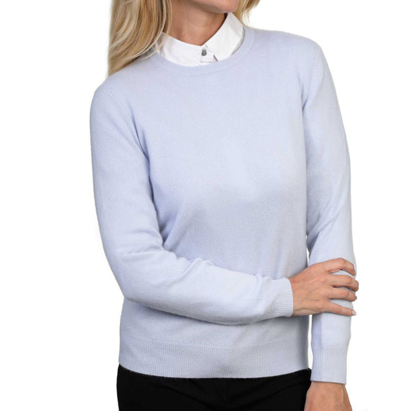Ladies Pale Blue Cashmere Round Neck Jumper | Front | Shop at The Cashmere Choice | London
