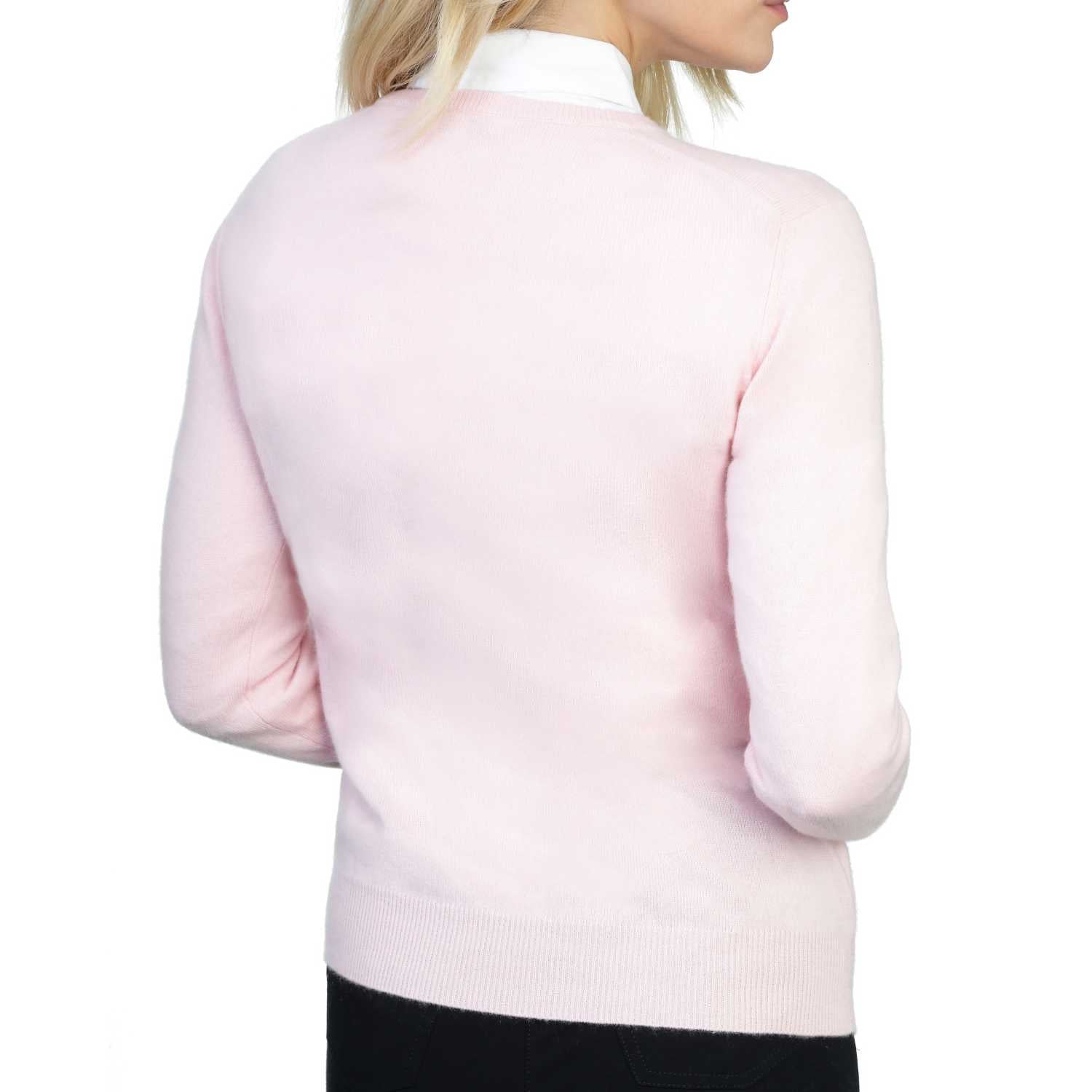Ladies Pink Cashmere Round Neck Jumper | Back | Shop at The Cashmere Choice | London