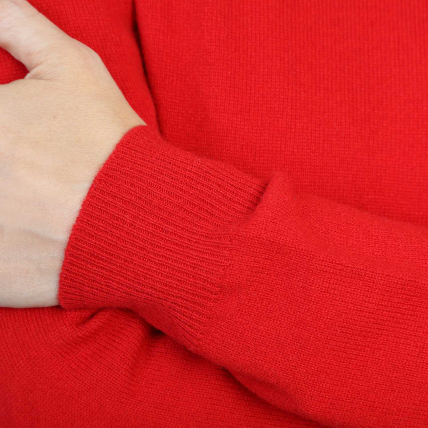 Ladies Red Cashmere Round Neck Jumper | Close up | Shop at The Cashmere Choice | London