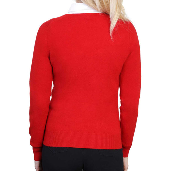 Ladies Red Cashmere V Neck Sweater | Back | Shop at The Cashmere Choice | London