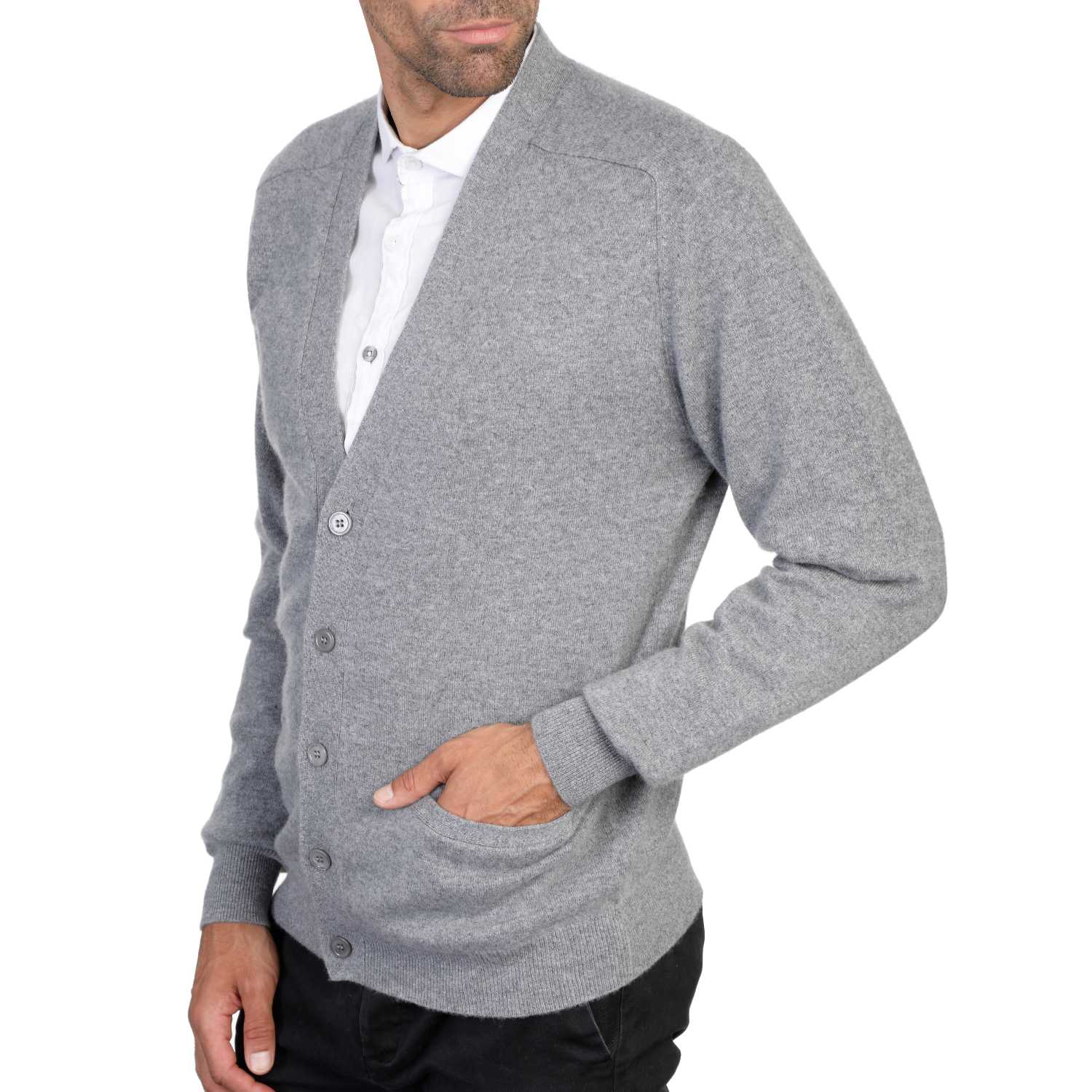 Cashmere Cardigan Mens in Grey | Front 