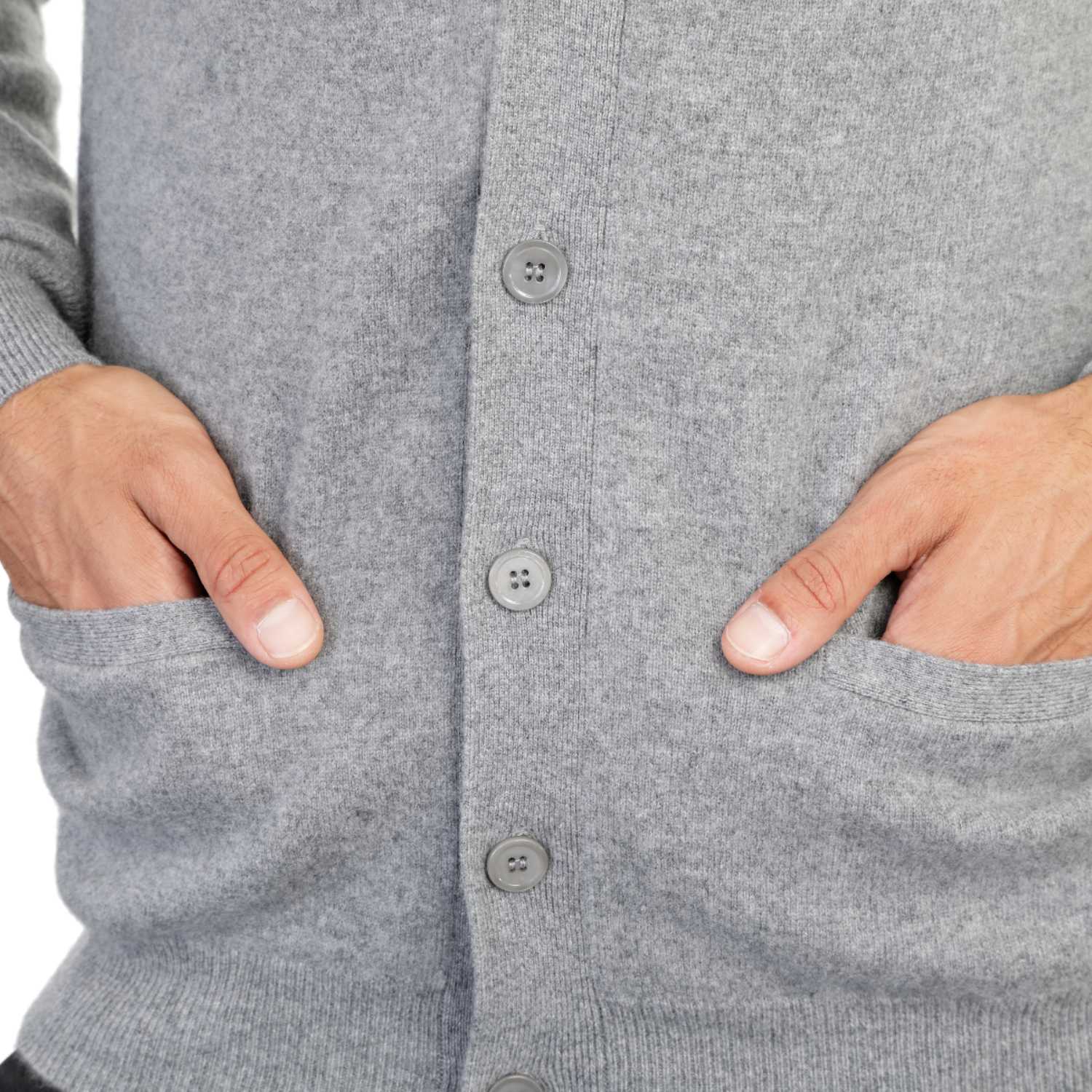 Cashmere Cardigan Mens in Grey Close Up 