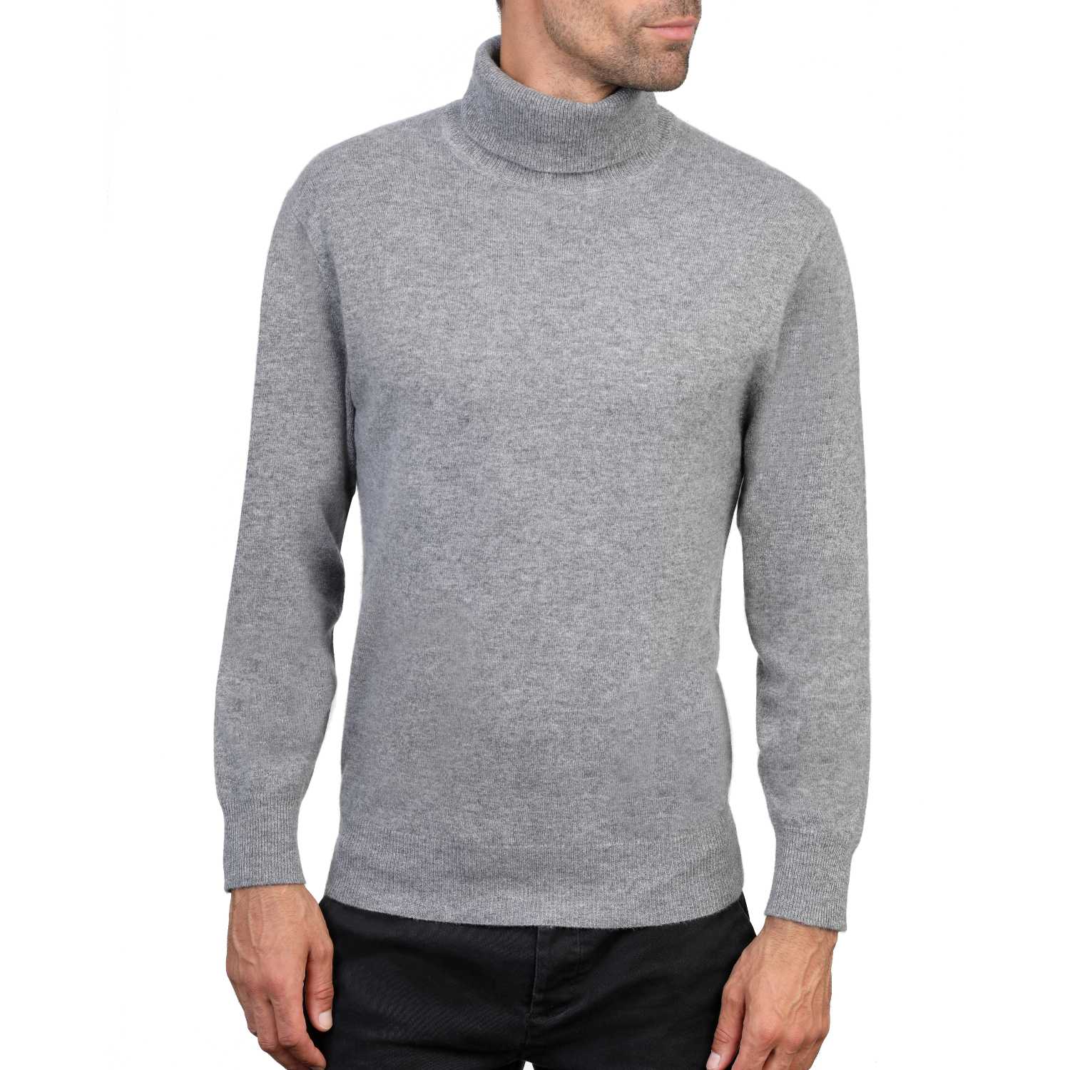 Mens Cashmere Roll Neck in Grey