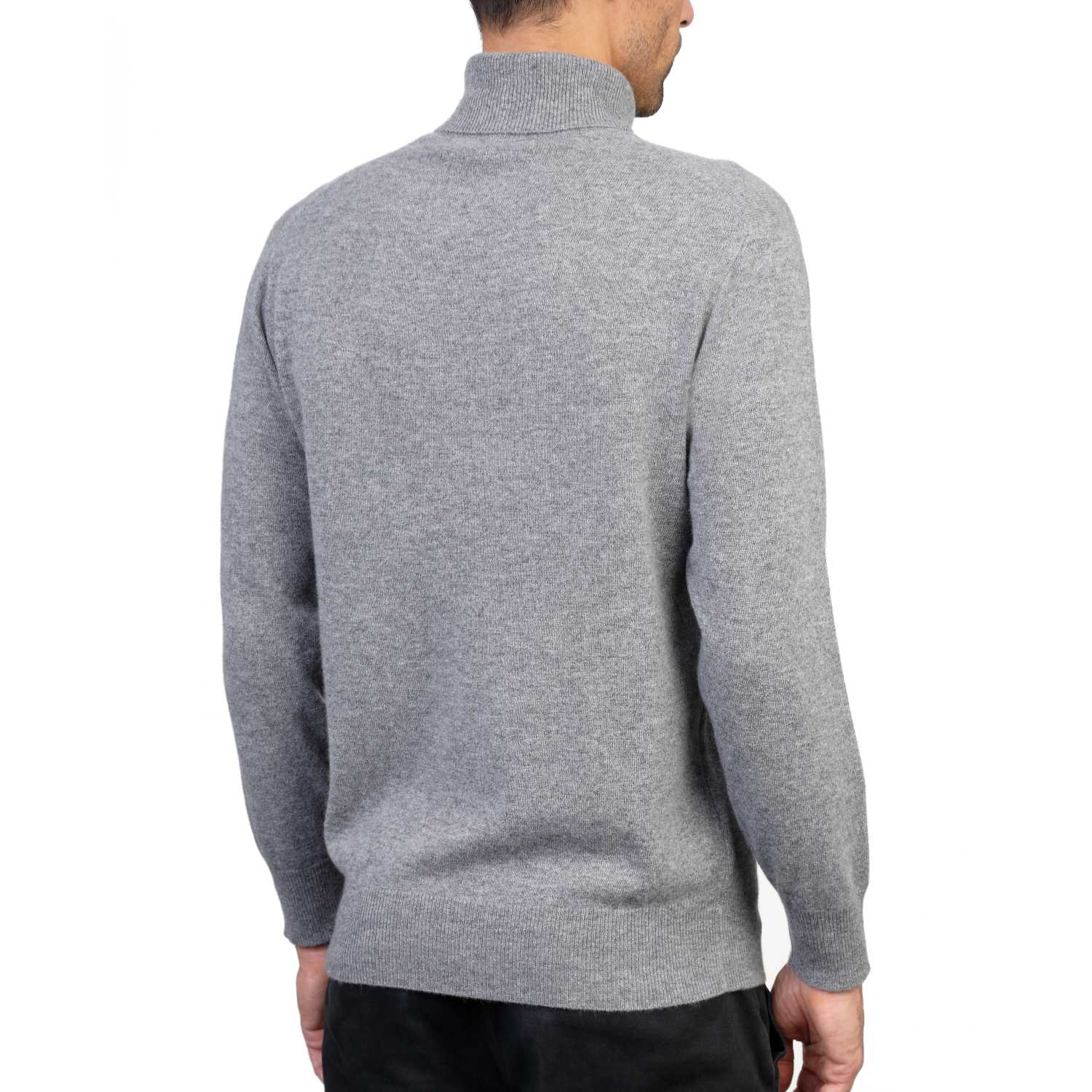 Mens Cashmere Roll Neck in Grey - Back