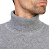 Mens Cashmere Roll Neck in Grey - Close Up 