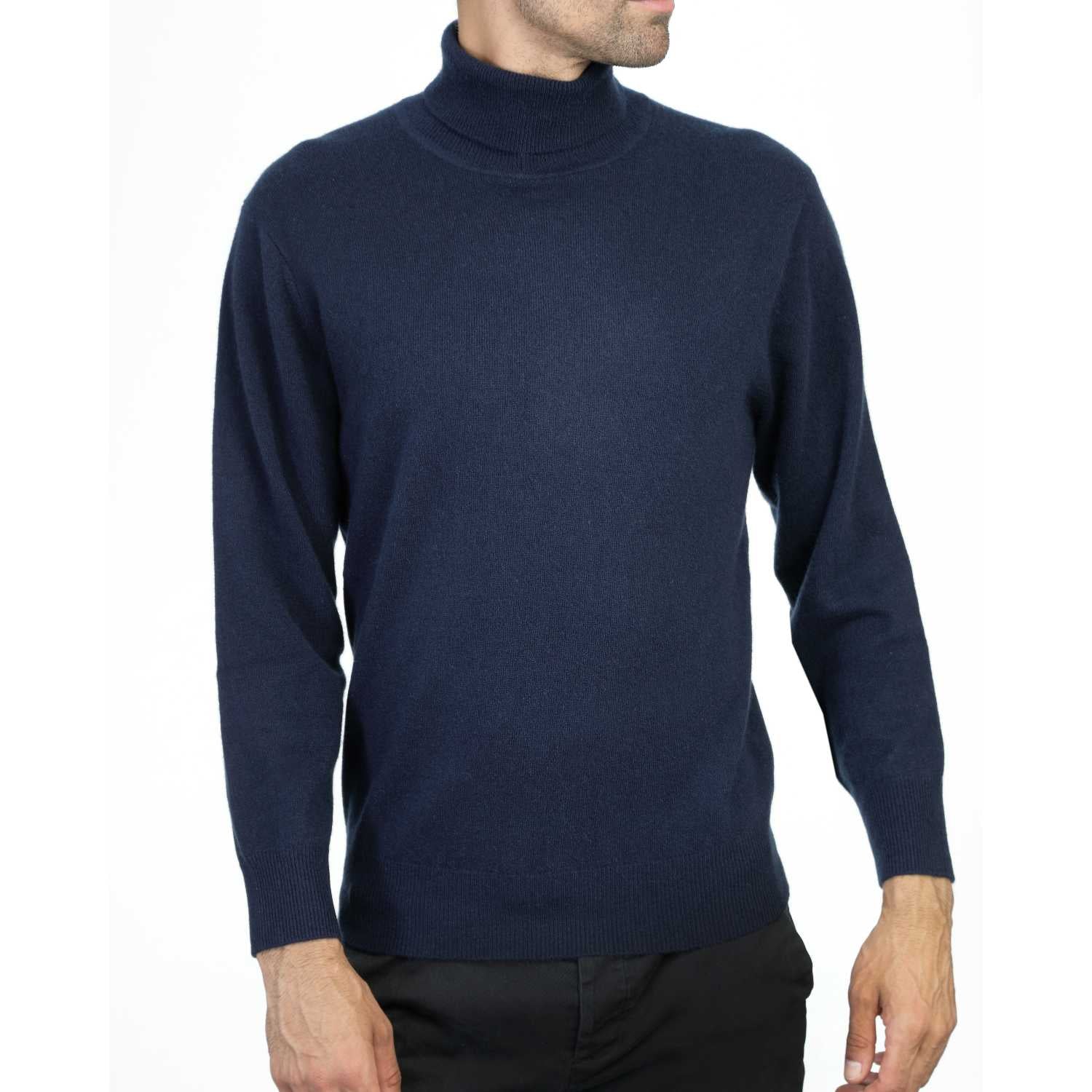 Mens Cashmere Roll Neck in Navy 