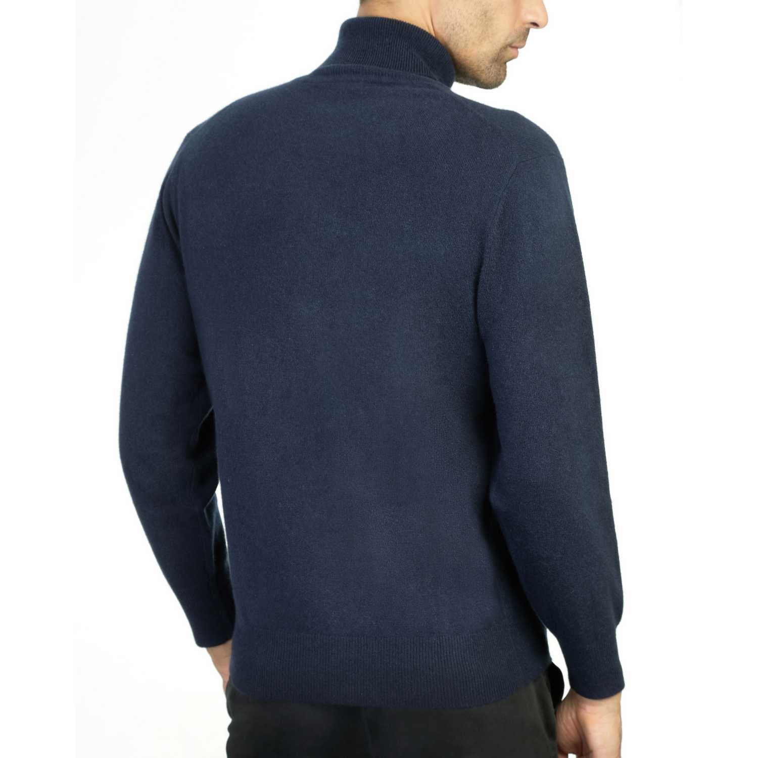 Mens Cashmere Roll Neck in Navy - Back