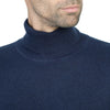Mens Cashmere Roll Neck in Navy - Close Up 