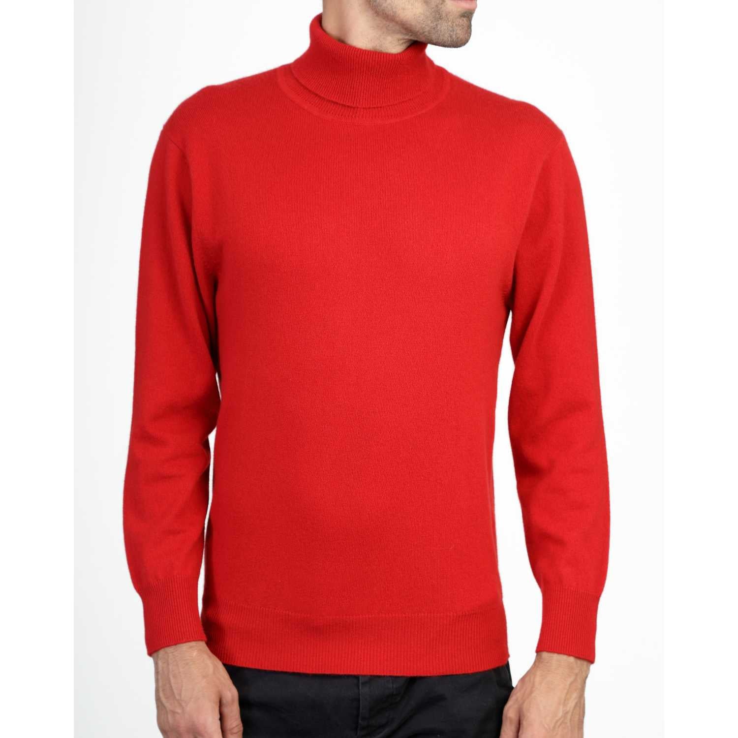 Mens Cashmere Roll Neck in Red