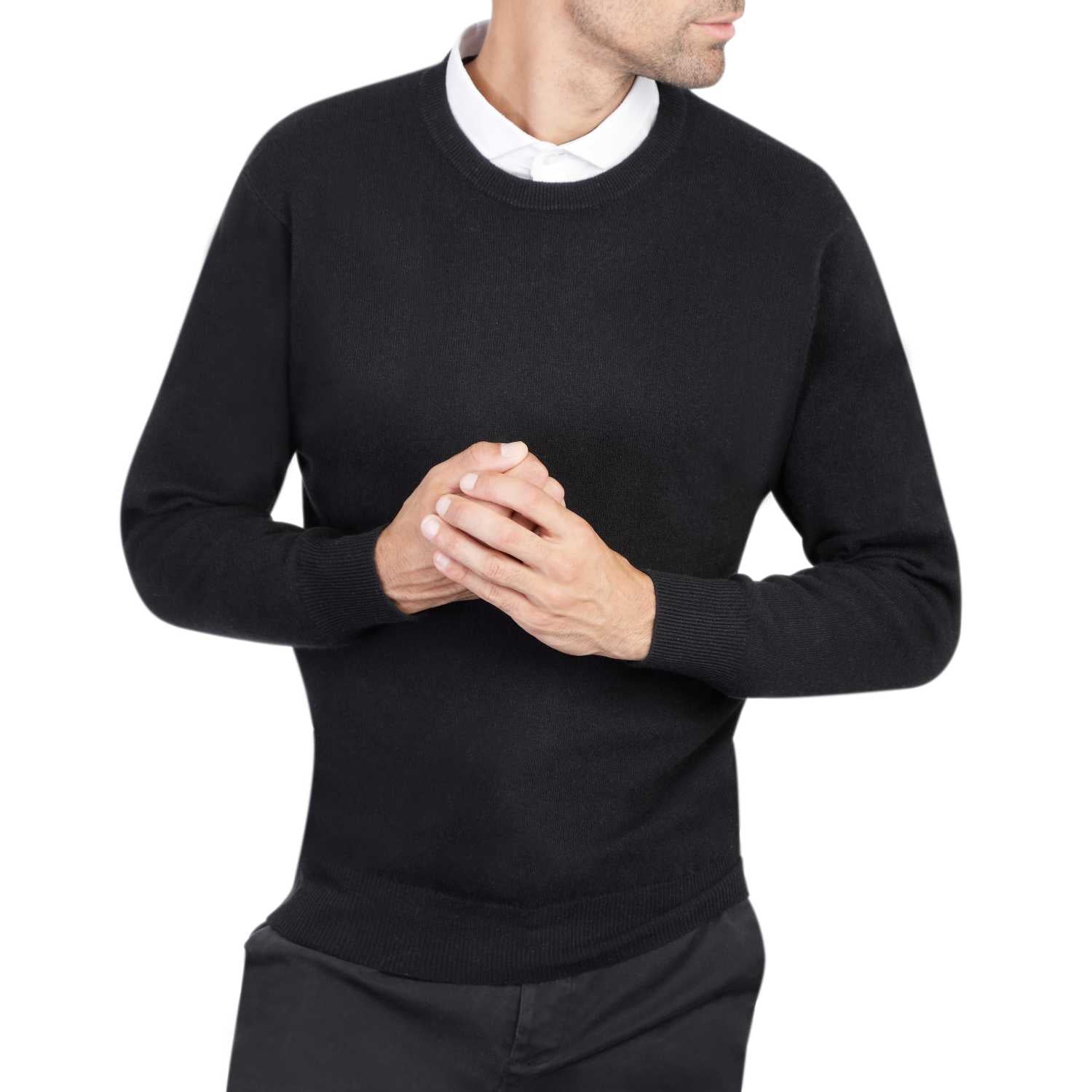 Mens Black Cashmere Round Neck Sweater | Front | Shop at The Cashmere Choice | London