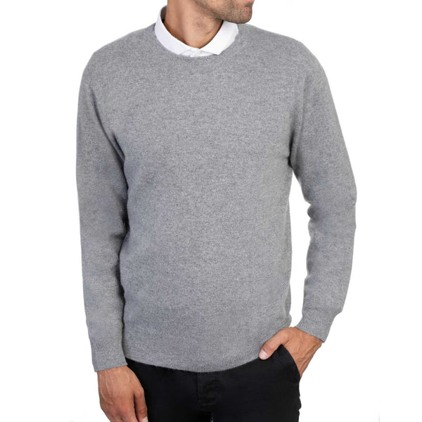 Mens Grey Cashmere Round Neck Sweater | Front | Shop at The Cashmere Choice | London