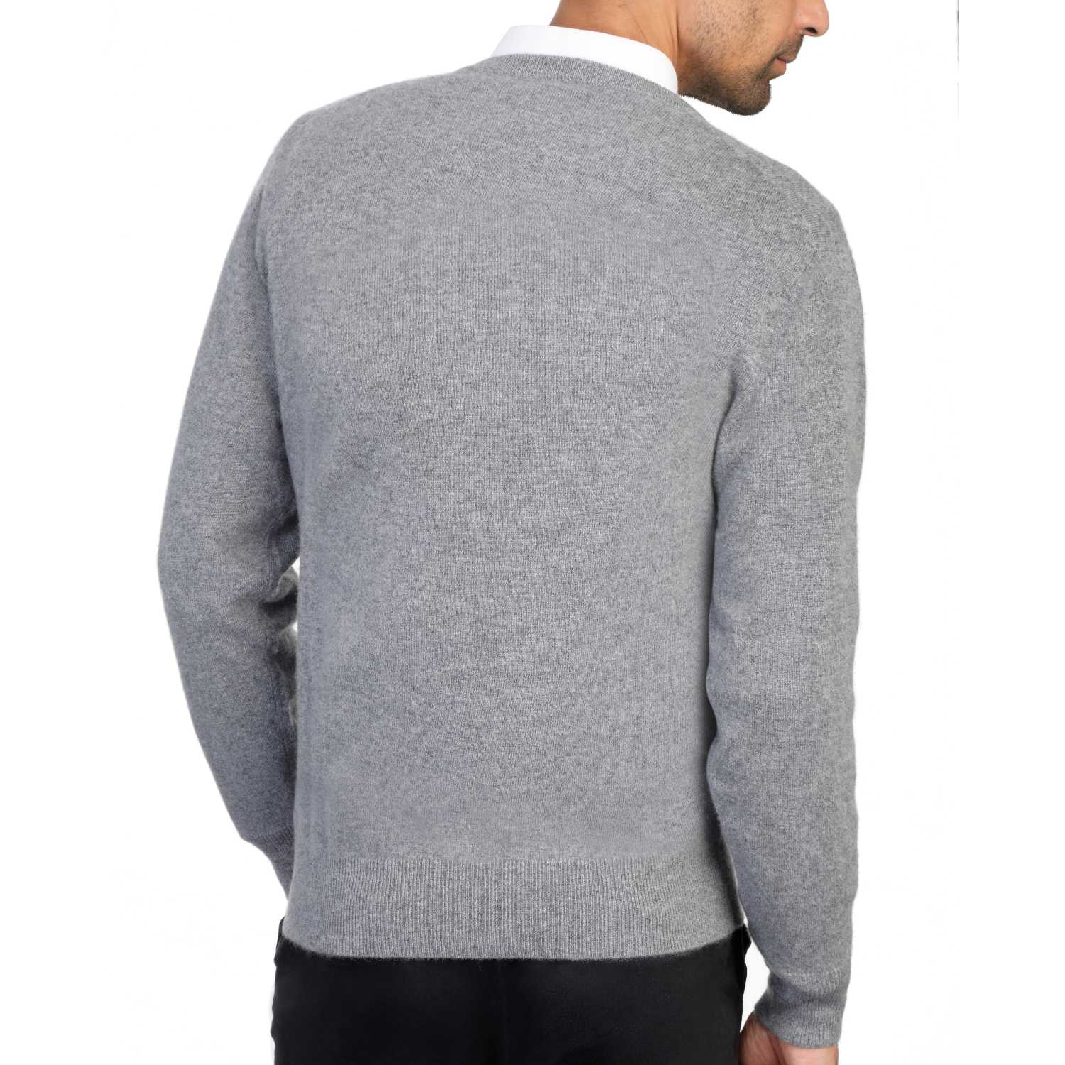 Mens Grey Cashmere Round Neck Sweater | Back | Shop at The Cashmere Choice | London