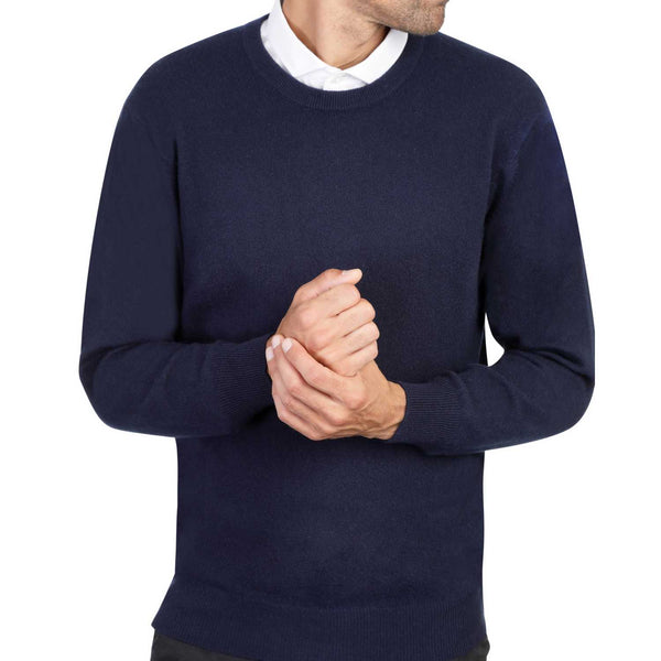 Mens Navy Blue Cashmere Round Neck Sweater | Front | Shop at The Cashmere Choice | London