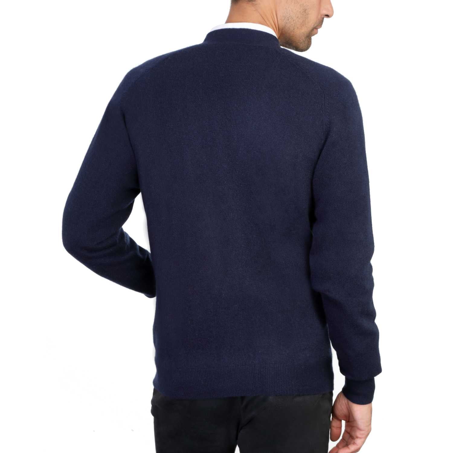 Mens Navy Blue Cashmere Round Neck Sweater | Back | Shop at The Cashmere Choice | London