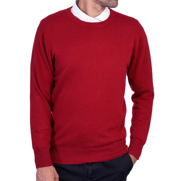 Mens Burgundy Wine Cashmere Round Neck Sweater | Front | Shop at The Cashmere Choice | London