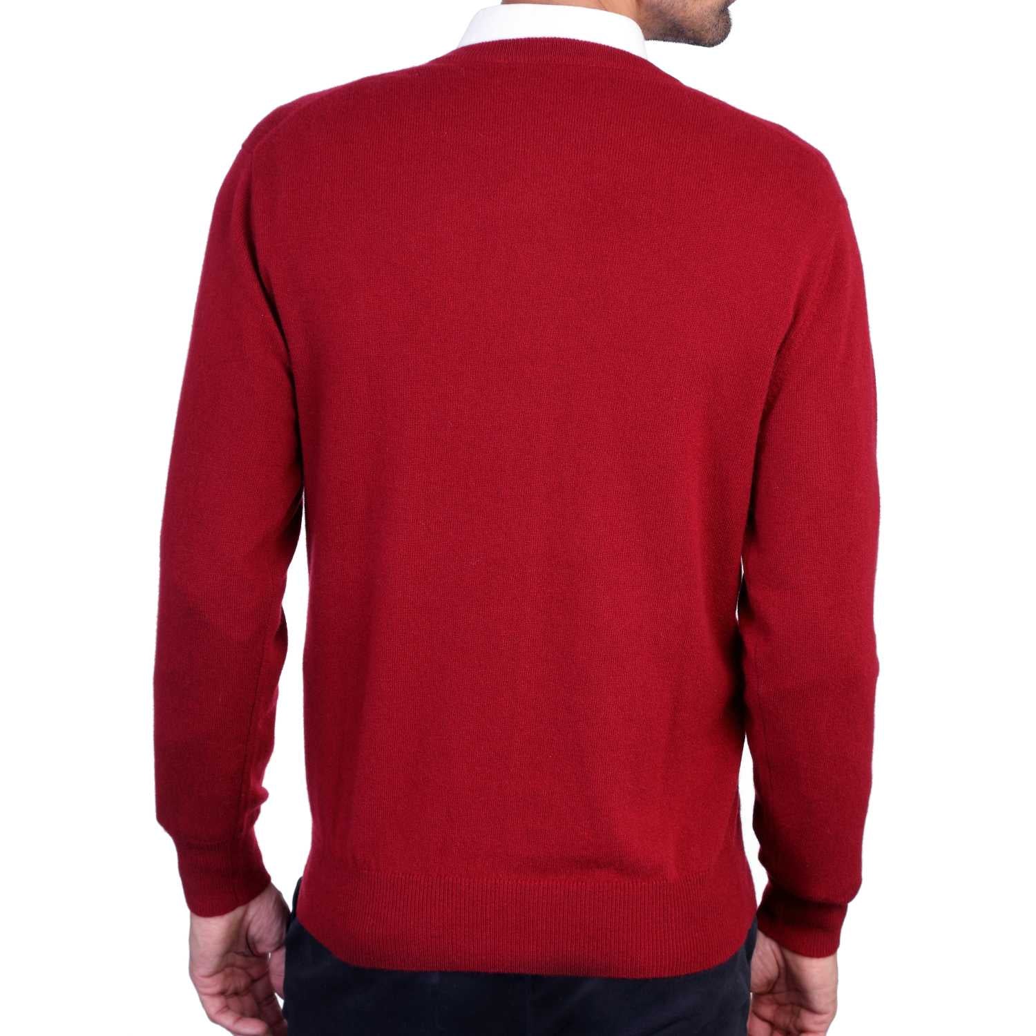 Mens Burgundy Wine Cashmere Round Neck Sweater | Back | Shop at The Cashmere Choice | London