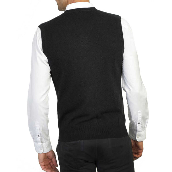 Mens Black Cashmere Sleeveless Vest Sweater | Back | Shop at The Cashmere Choice | London