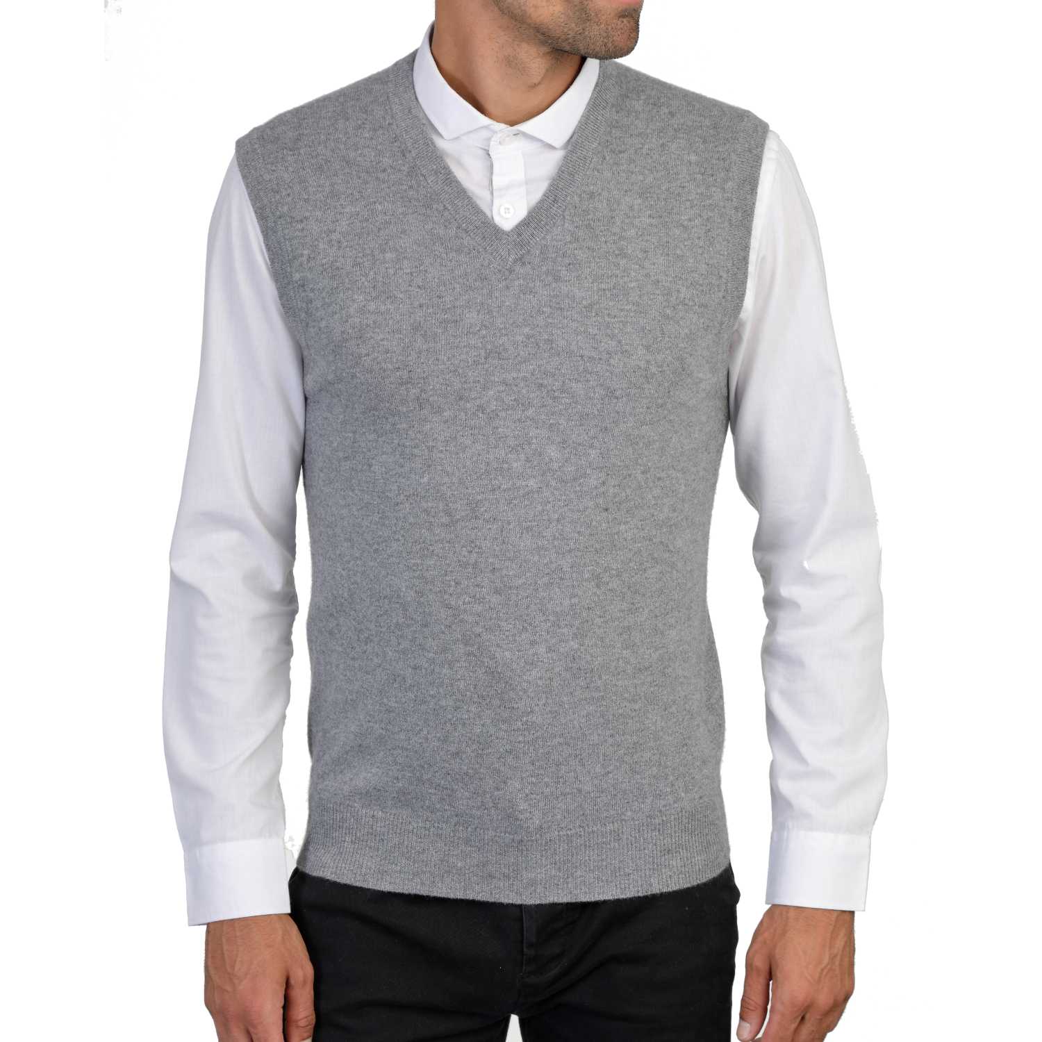 Mens Grey Cashmere Sleeveless Vest Sweater | Front | Shop at The Cashmere Choice | London