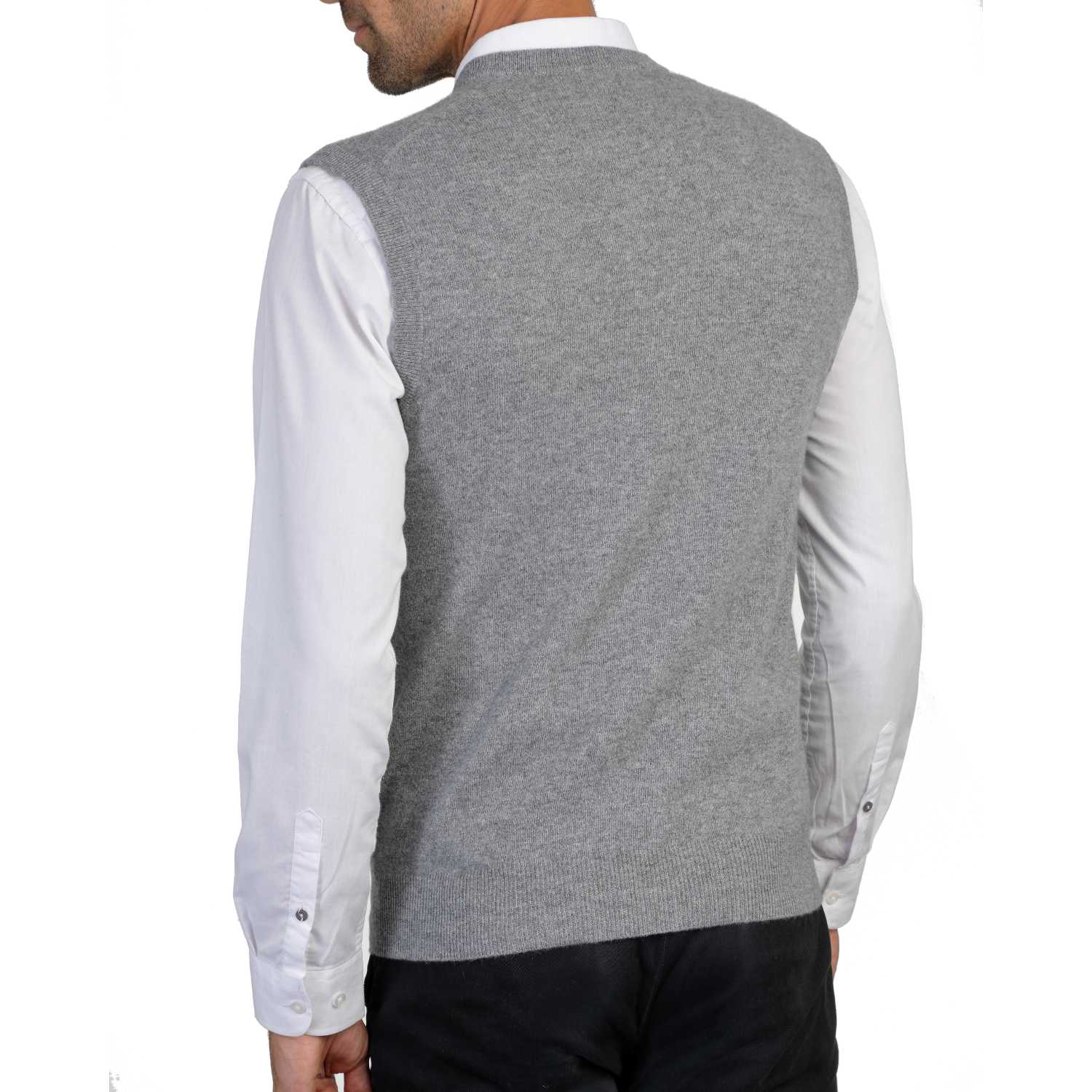 Mens Grey Cashmere Sleeveless Vest Sweater | Back | Shop at The Cashmere Choice | London