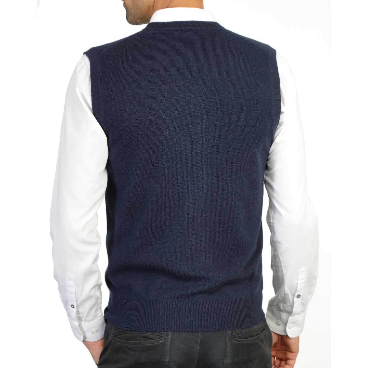Mens Navy Blue Cashmere Sleeveless Vest Sweater | Back | Shop at The Cashmere Choice | London