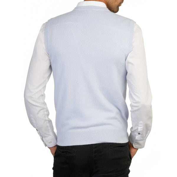 Mens Pale Blue Cashmere Sleeveless Vest Sweater | Back | Shop at The Cashmere Choice | London