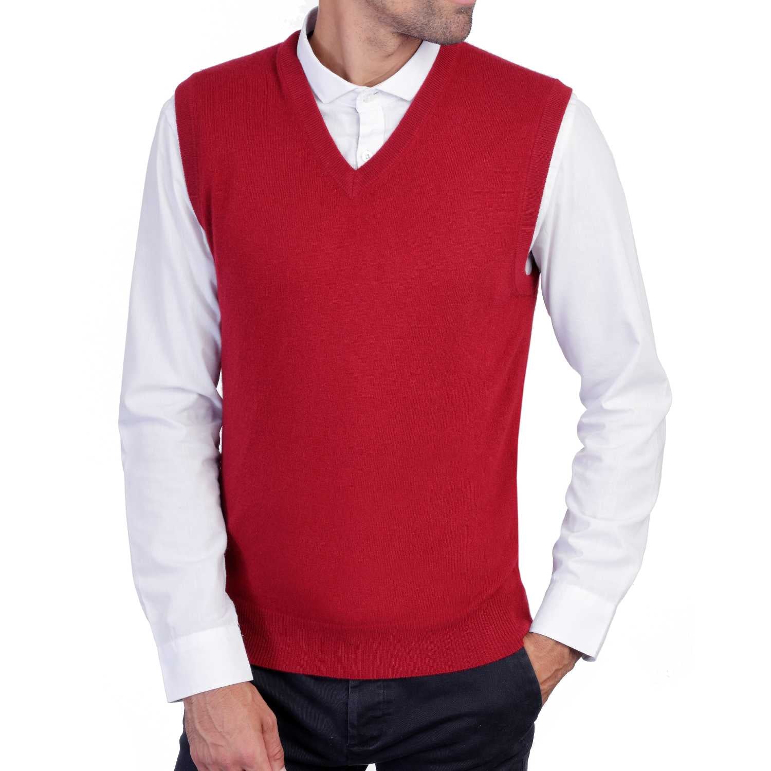 Mens Burgundy Wine Cashmere Sleeveless Vest Sweater | Front | Shop at The Cashmere Choice | London