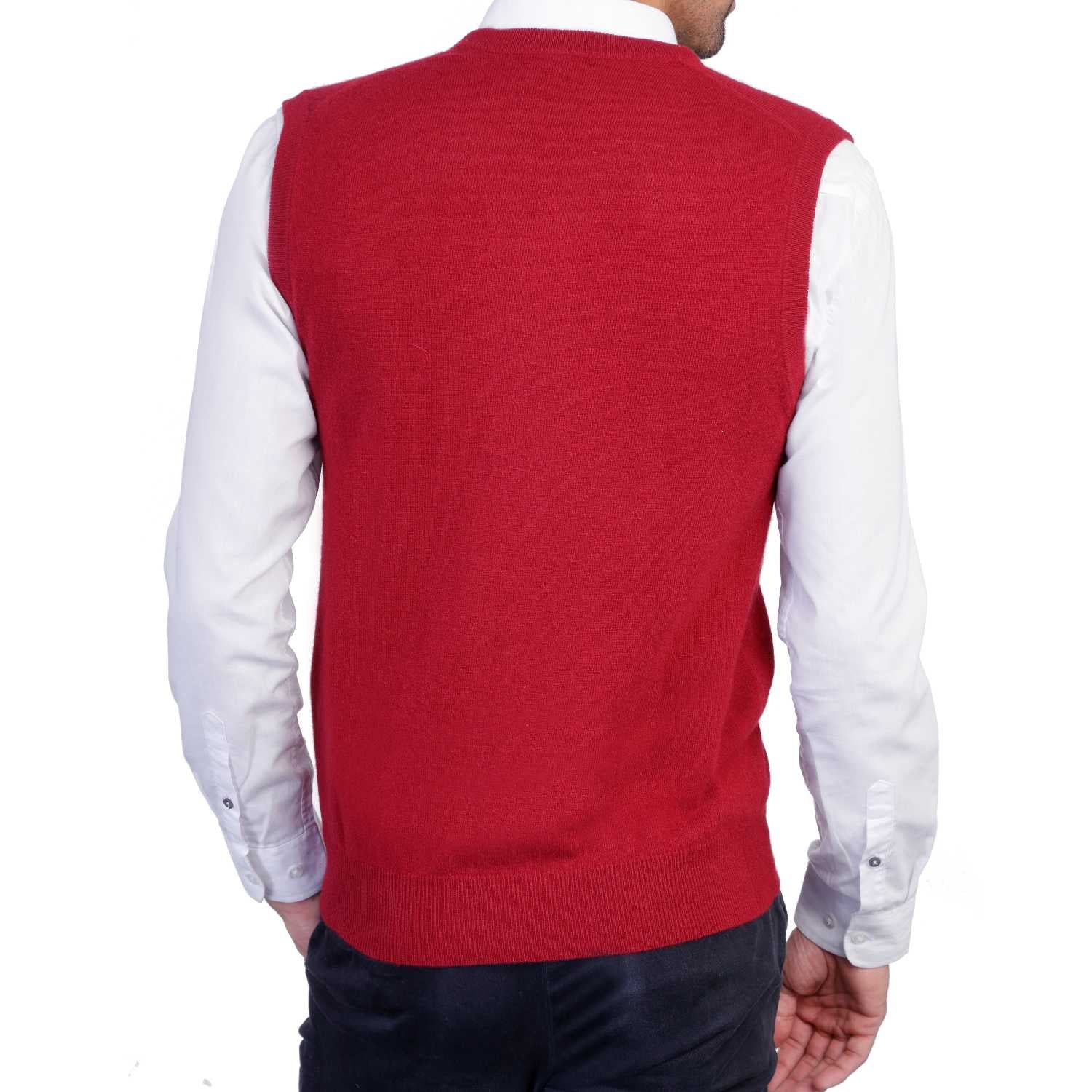 Mens Burgundy Wine Cashmere Sleeveless Vest Sweater | Back | Shop at The Cashmere Choice | London