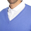 Mens cashmere v neck jumpers - cornflower blue - front close up