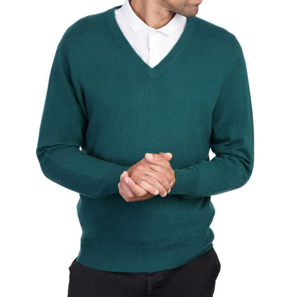 Mens Green Cashmere V Neck Sweater | Front | Shop at The Cashmere Choice | London