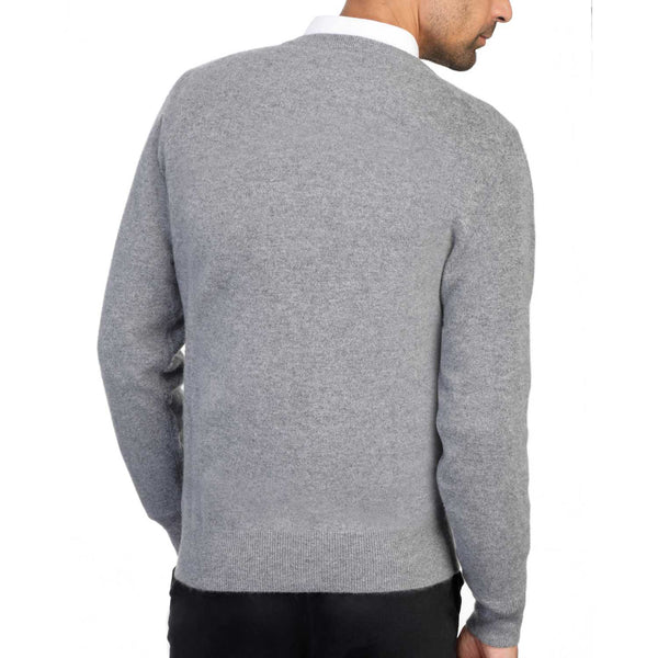 Mens Grey Cashmere V Neck Sweater | Back | Shop at The Cashmere Choice | London