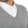 Mens Grey Cashmere V Neck Sweater | Close up | Shop at The Cashmere Choice | London