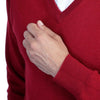 Mens Burgundy Wine Cashmere V Neck Sweater | Close up | Shop at The Cashmere Choice | London