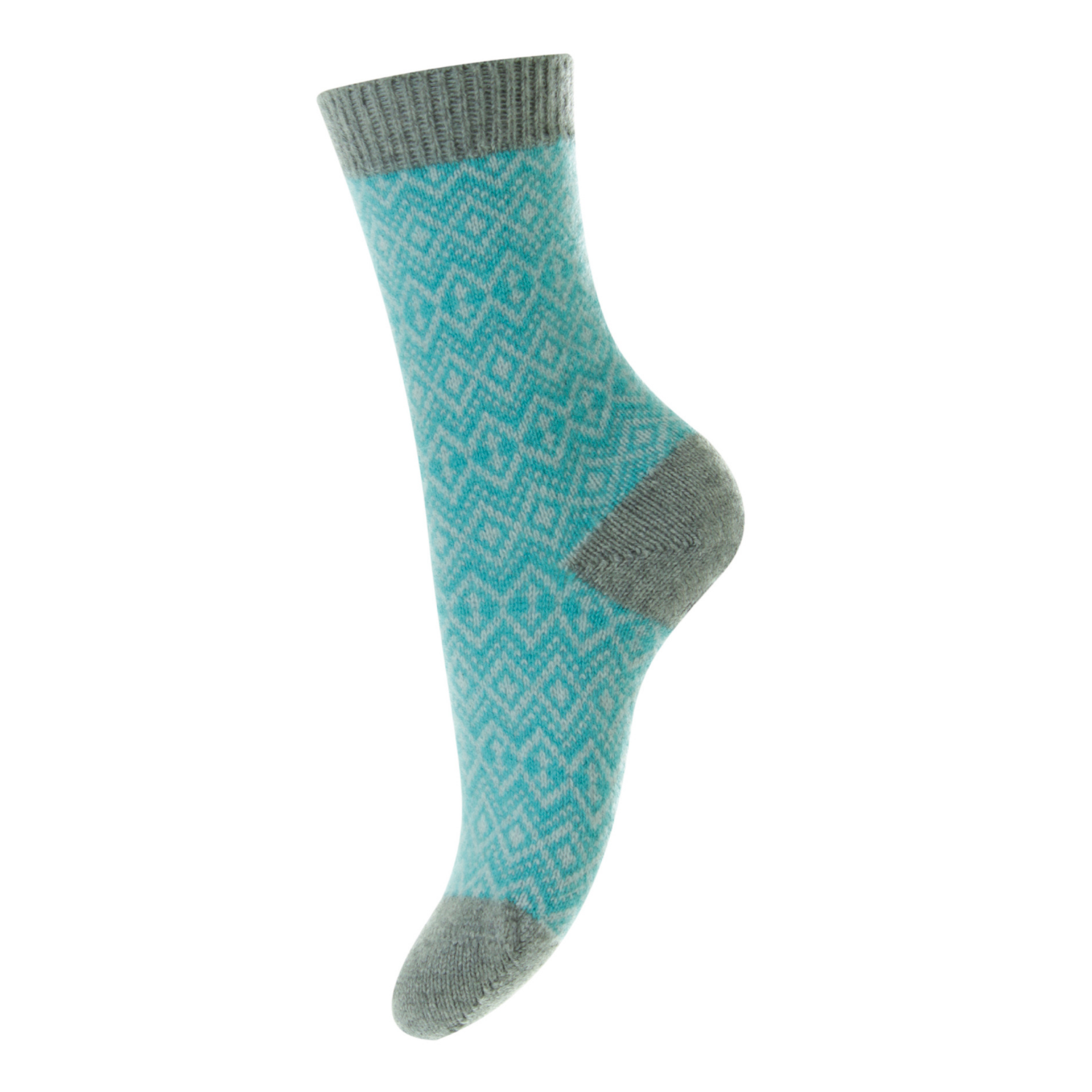 Pantherella Women's Socks | Bright Aqua Patterned Cashmere Socks