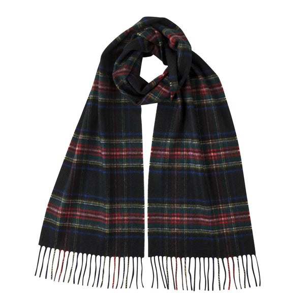 Johnsons of Elgin | Black Stewart Tartan Check Cashmere Scarf | buy at The Cashmere Choice | London