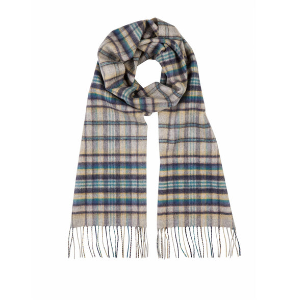 Checked Cashmere Scarf - Beige, blue, yellow 