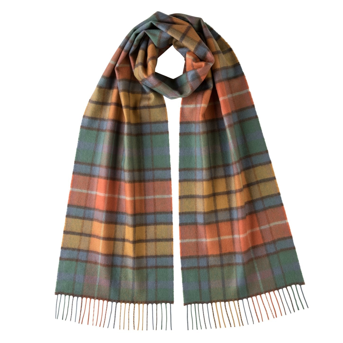 Johnsons of Elgin | Antique Buchana Tartan Check Cashmere Scarf | buy at The Cashmere Choice | London