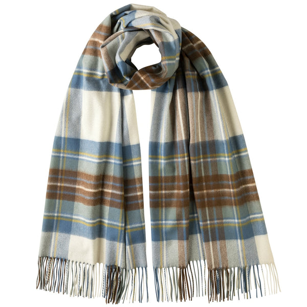 Johnsons of Elgin | Johnstons Cashmere | Muted Blue Dress Stewart Tartan Cashmere Stole | Large Scarf | buy at The Cashmere Choice | London